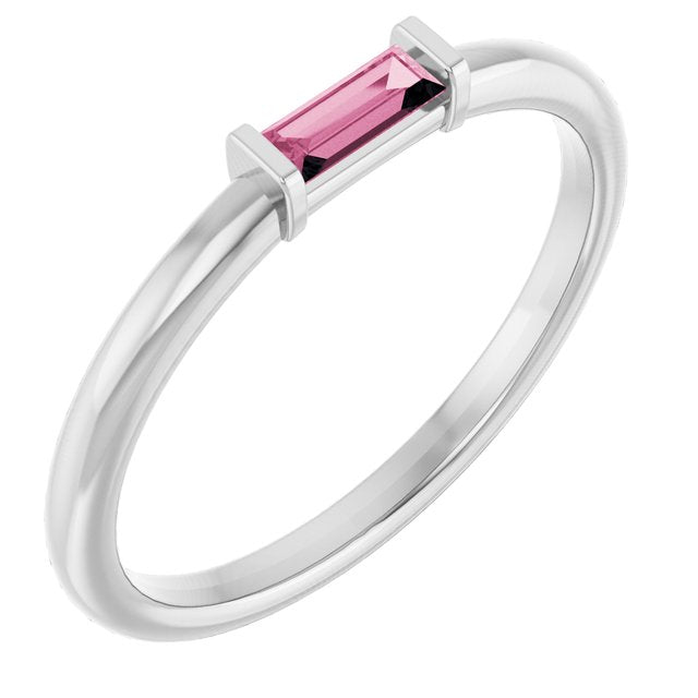 14K Yellow Or White Gold Or Sterling Silver Straight Baguette 4 X 2 Mm Polished Natural Gemstone Stackable Ring