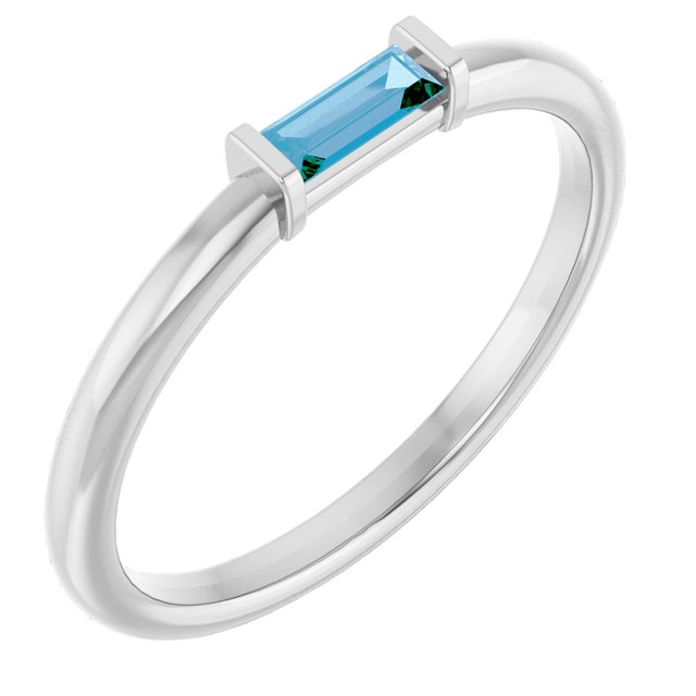 14K Yellow Or White Gold Or Sterling Silver Straight Baguette 4 X 2 Mm Polished Natural Gemstone Stackable Ring