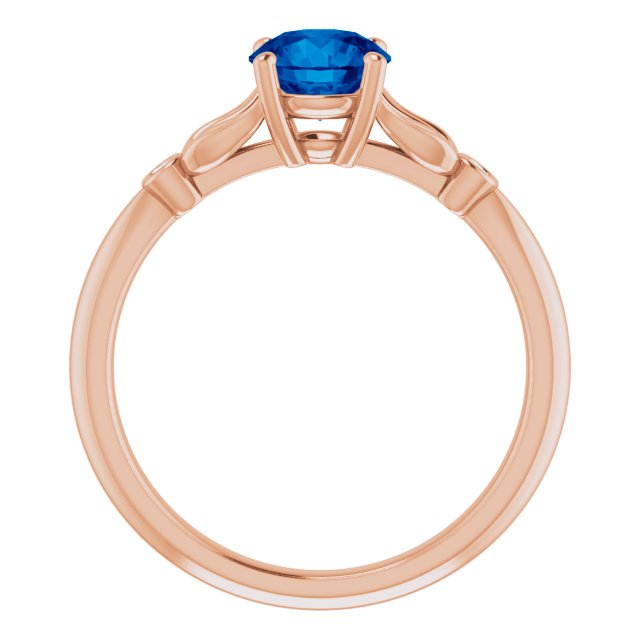 14K Rose Gold Round 6 Mm Polished Lab-Grown Blue Sapphire And .02 Ctw Natural Diamond Ring, Size 7