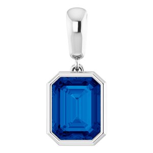 14K White Gold Emerald 9 X 7 Mm Lab-Grown Blue Sapphire Pendant