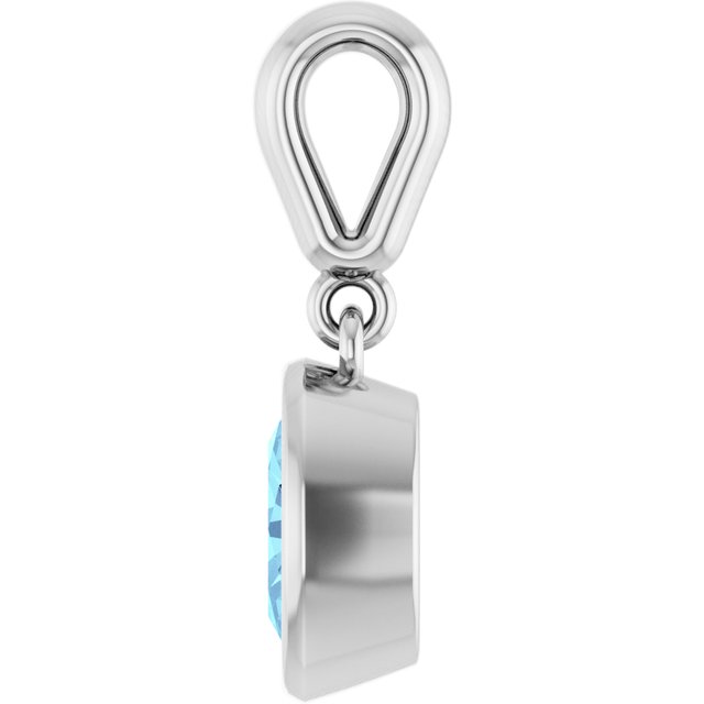 14K White Gold Oval 7 X 5 Mm Polished Natural Aquamarine Pendant