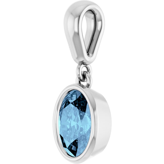 14K White Gold Oval 7 X 5 Mm Polished Natural Aquamarine Pendant