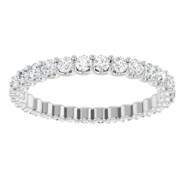 14K White Gold Round 2 Mm Si2-Si3, G-H Polished 9/10 Ctw Natural Diamond Eternity Band, Size 7