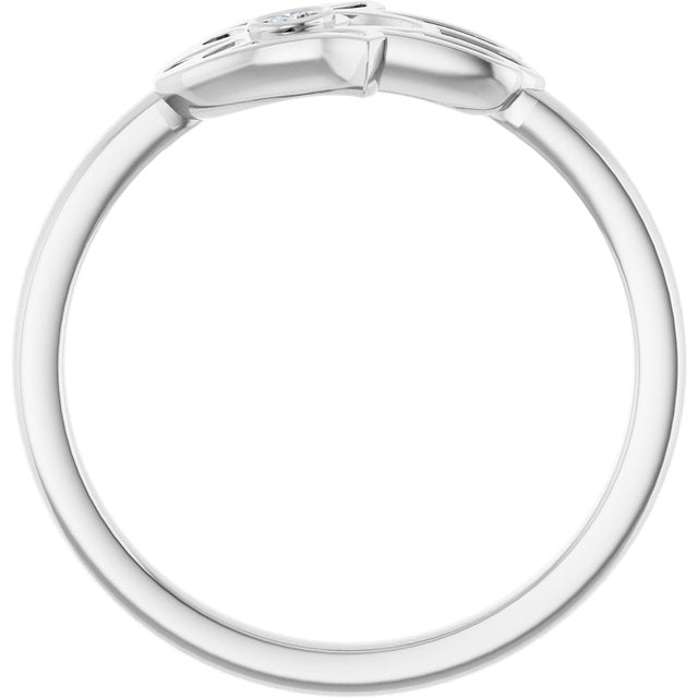 Sterling Silver Round 2 Mm Polished .03 Ct Natural Diamond Hamsa Ring, Size 7