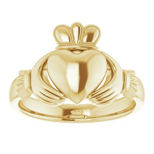 14K Yellow Gold 8.5 Mm Polished Claddagh Band Size 12