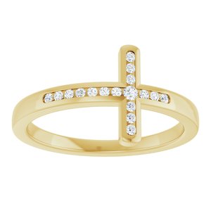 14K Yellow Gold Lab-Grown Diamond Round 1.7 Mm Lab-Grown Diamond Polished 1/10 Ct Lab Grown Diamond Sideways Cross Ring Size 7