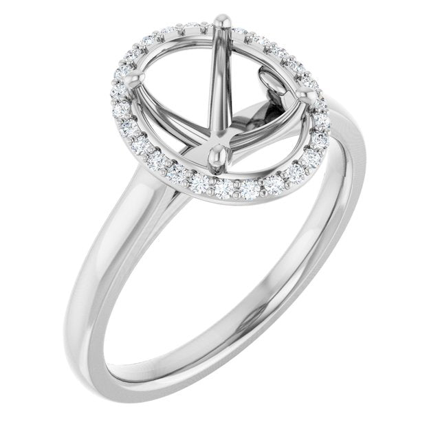 14K White Gold Oval Polished Lab-Grown Diamond Semi-Set Engagement Ring, Size 7
