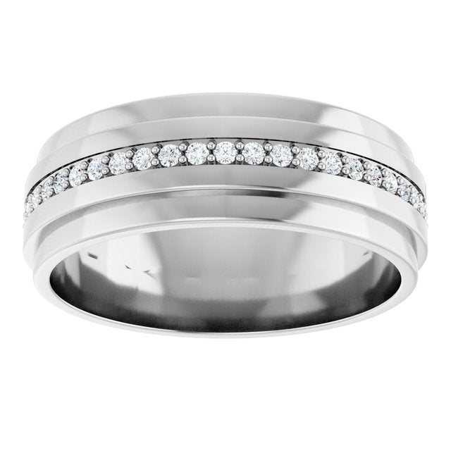 14K White Gold Round 1.2 Mm X 7 Mm Si2-Si3, Gh Polished 1/3 Ctw Natural Diamond Eternity Band, Size 8