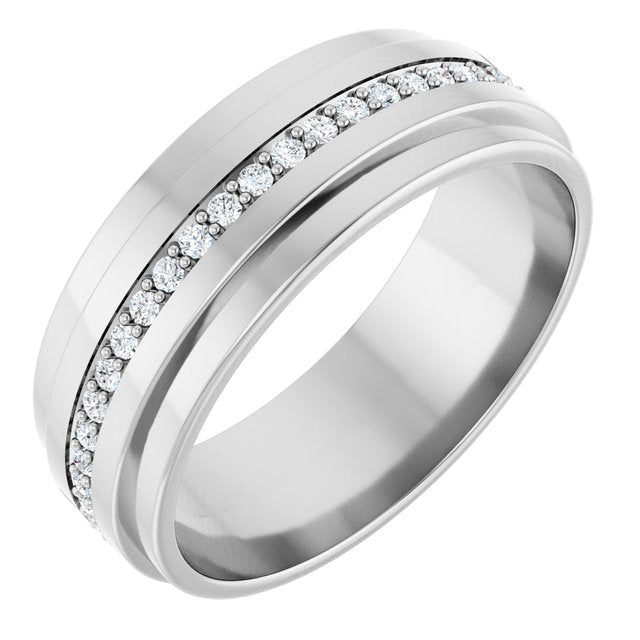 14K White Gold Round 1.2 Mm X 7 Mm Si2-Si3, Gh Polished 1/3 Ctw Natural Diamond Eternity Band, Size 8