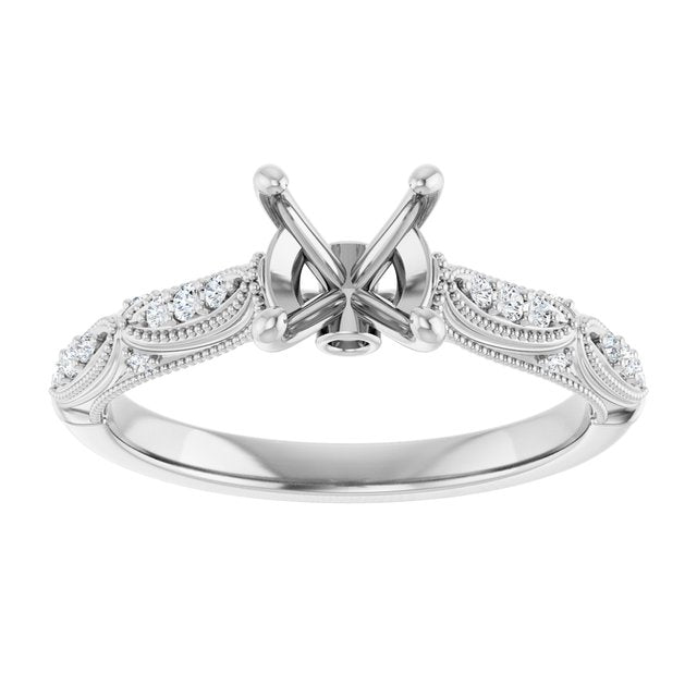 14K White Or Yellow Gold Round 6.5 Mm Polished 1/10 Ctw Lab-Grown Diamond Semi-Set Engagement Ring, Size 7