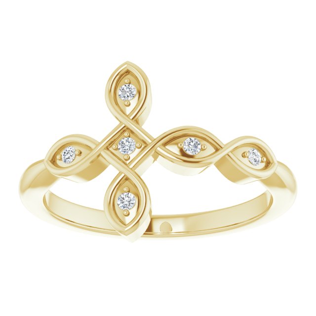 14K Yellow Gold Round 1.3 Mm Polished .05 Ctw Natural Diamond Sideways Cross Ring, Size 7