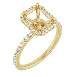 14K Yellow Gold Emerald 8 X 6 Mm Lab-Grown Diamond Polished 3/8 Ctw Lab-Grown Diamond Semi-Set Engagement Ring Size 7