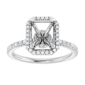 14K White Gold Emerald 8 X 6 Mm Lab-Grown Diamond Polished 3/8 Ctw Lab-Grown Diamond Semi-Set Engagement Ring Size 7