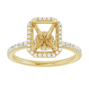 14K Yellow Gold Emerald 8 X 6 Mm Lab-Grown Diamond Polished 3/8 Ctw Lab-Grown Diamond Semi-Set Engagement Ring Size 7