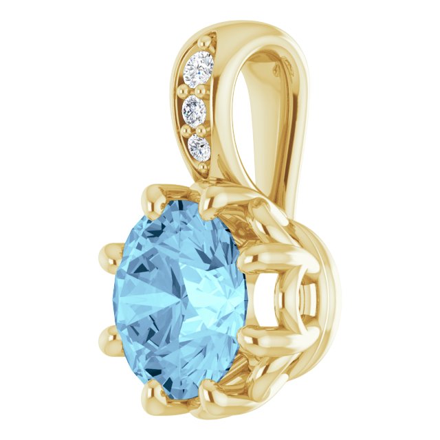 14K Yellow Gold Round 6Mm I1, G-H Polished Natural Aquamarine And .015 Ctw Natural Diamond Pendant