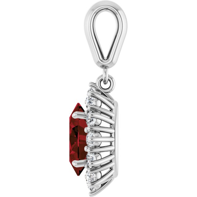 14K White Gold Oval 8 X 6Mm Polished Natural Mozambique Garnet And 1/3 Ctw Natural Diamond Pendant