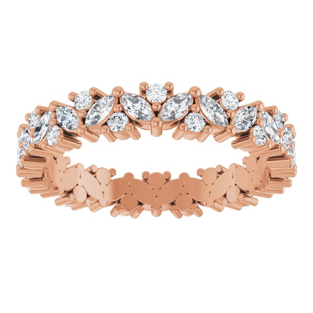 14K Rose Gold Marquise 3 X 1.5 Mm Si2-Si3, Ghi Polished 1 1/5 Ctw Natural Diamond Cluster Eternity Band, Size 7