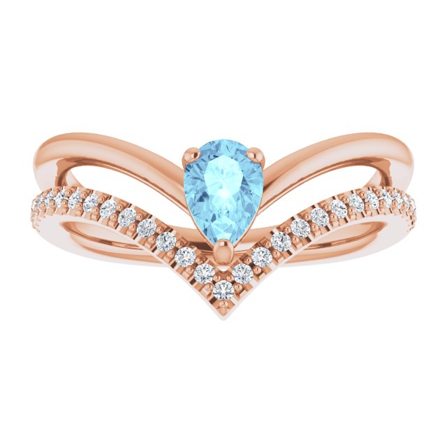 14K Rose Gold Pear 6 X 4 Mm Polished Natural Aquamarine And 1/6 Ctw Natural Diamond Negative Space Ring, Size 7