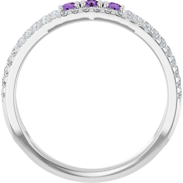 14K White Gold Round 2 Mm Polished Natural Amethyst And 1/4 Ctw Natural Diamond Negative Space Ring, Size 7