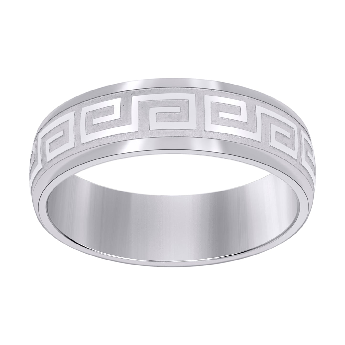 Stainless Steel Mens Greek Key Engraved Sizes 7 - 14 Comfort-fit Fashion Bridal Anniversary Wedding Engagement Band Ring