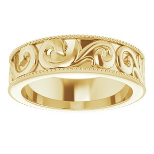 14K Yellow Gold Sculptural Milgrain Band Size 4.5