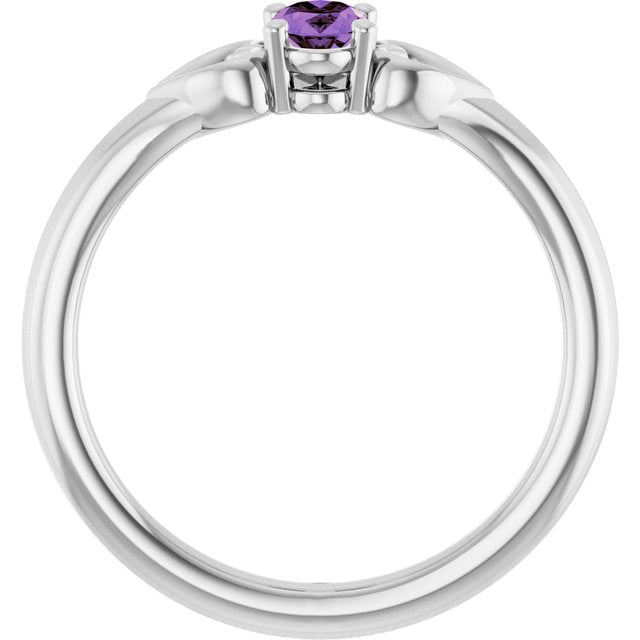 Sterling Silver Oval 5 X 3 Mm Polished Natural Amethyst Youth Heart Ring, Size 3