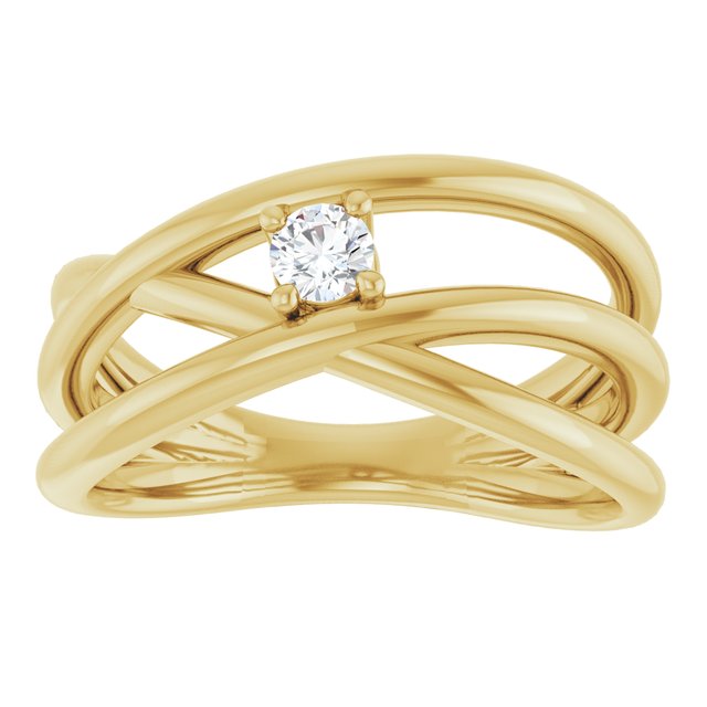14K Yellow Gold Round 3.2 Mm Polished 1/8 Ctw Natural Diamond Negative Space Ring, Size 7
