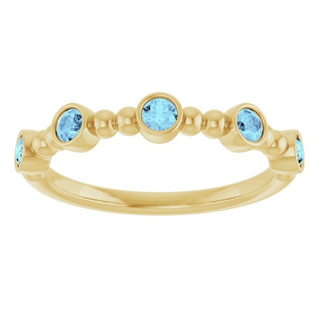 14K Yellow Gold Round 2.5 Mm Polished Natural Aquamarine Stackable Beaded Ring Size 7