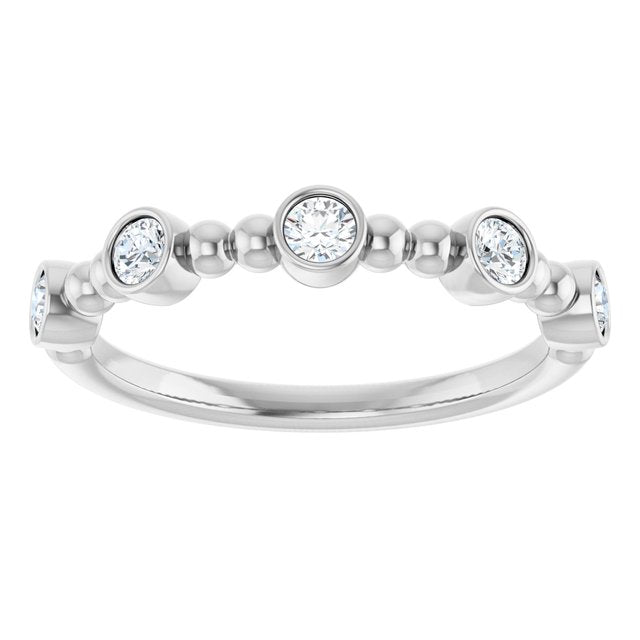 14K White Gold Round 2.5 Mm Polished 1/3 Ctw Natural Diamond Stackable Beaded Ring, Size 7