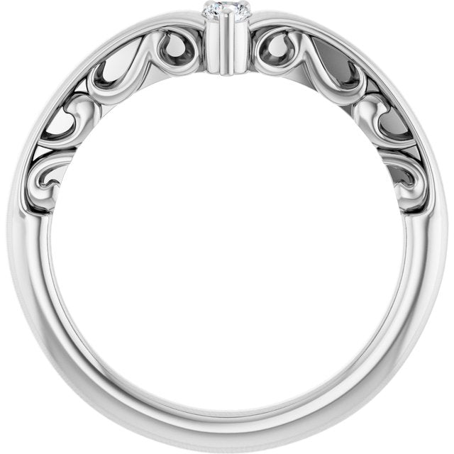 14K White Gold Round 2.5 Mm Polished .06 Ctw Natural Diamond Sculptural Contour Band, Size 7