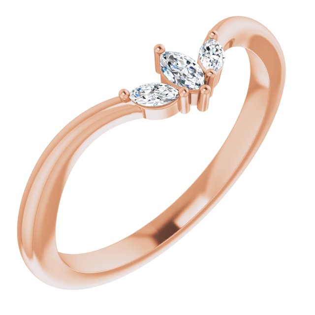 14K Yellow Or Rose Gold Marquise 3.5 X 2 Mm Polished 1/8 Ctw Natural Diamond V Ring, Size 7