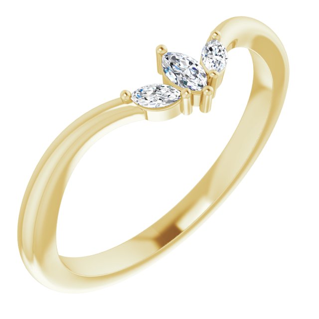 14K Yellow Or Rose Gold Marquise 3.5 X 2 Mm Polished 1/8 Ctw Natural Diamond V Ring, Size 7