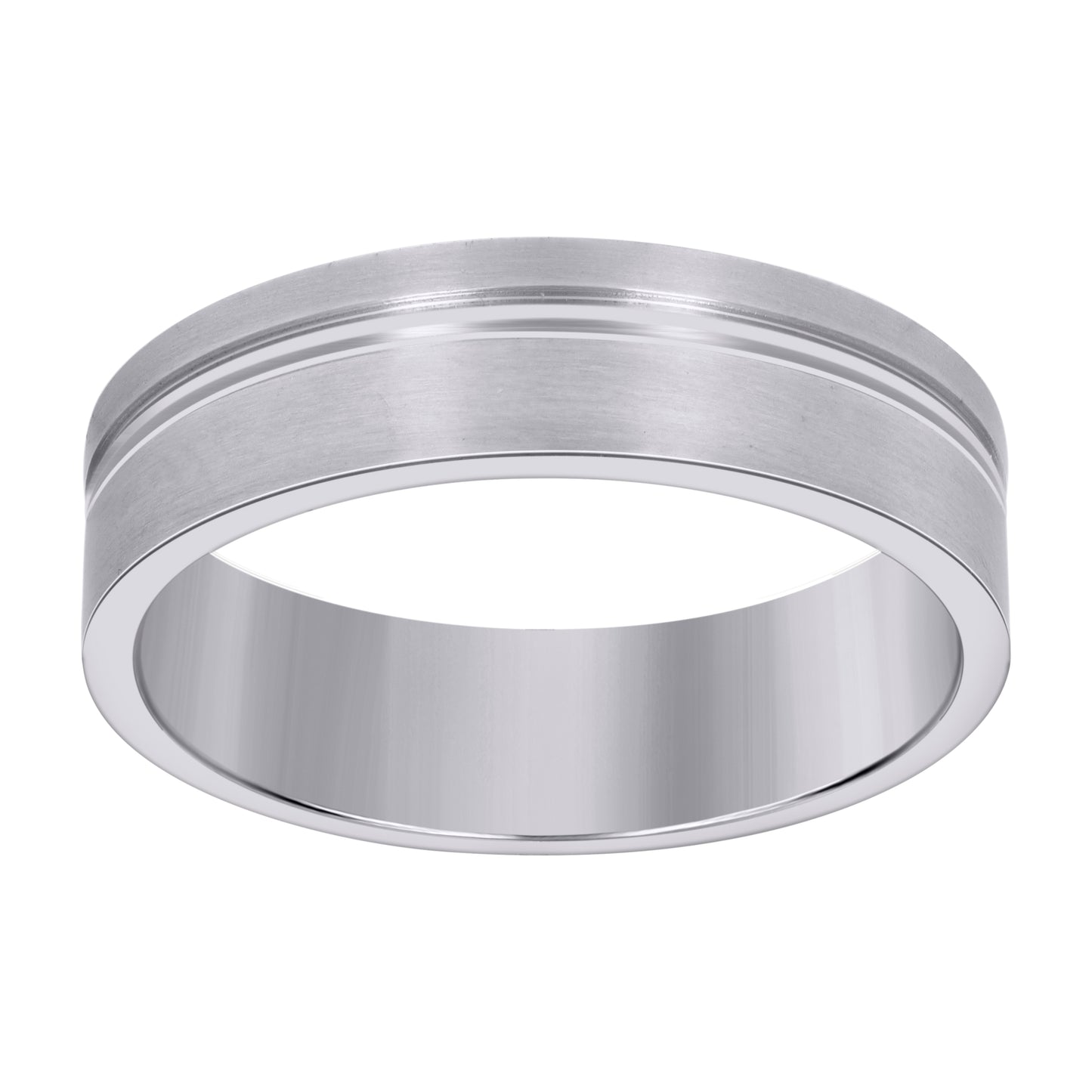Stainless Steel Mens Brushed Finish With Polished Groove Band Comfort-Fit Fashion Bridal Anniversary Wedding Engagement Band Ring