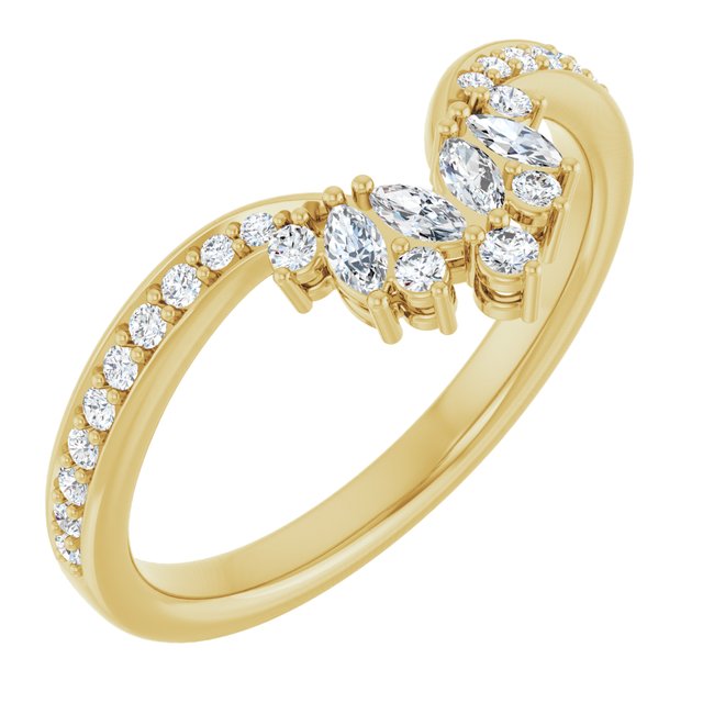 14K White Or Yellow Or Rose Gold Polished 1/4 Ctw Natural Diamond Contour Band, Size 7
