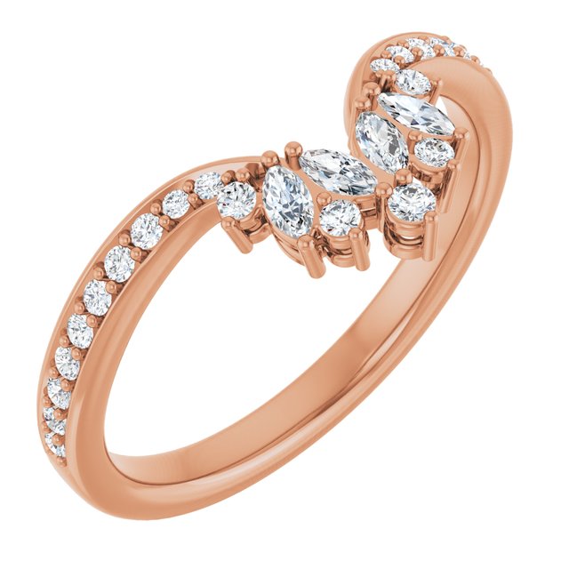 14K White Or Yellow Or Rose Gold Polished 1/4 Ctw Natural Diamond Contour Band, Size 7