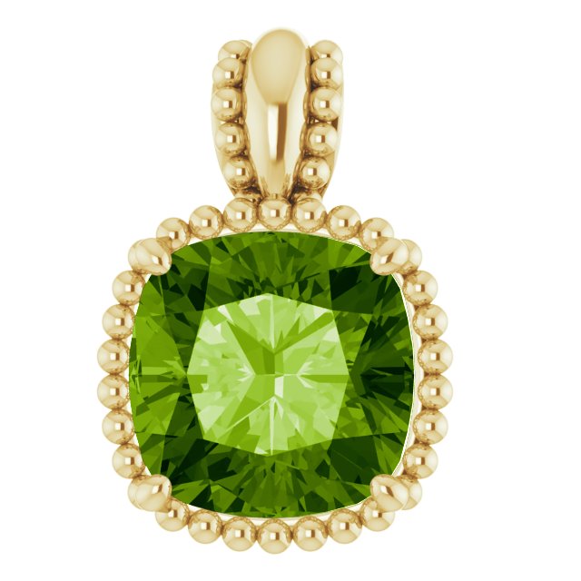 14K Yellow Or White Gold Cushion 8 X 8 Mm Polished Natural Peridot Pendant
