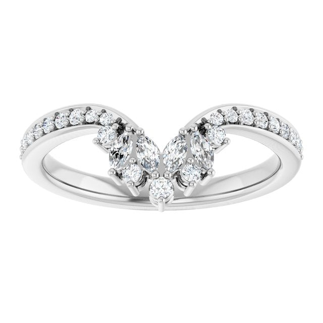 14K White Or Yellow Or Rose Gold Polished 1/4 Ctw Natural Diamond Contour Band, Size 7