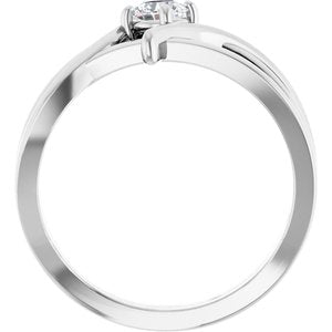 14K White Gold Round 4.05 Mm Polished 1/4 Ct Lab-Grown Diamond Ring Size 7