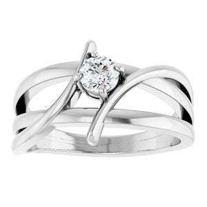 14K White Gold Round 4.05 Mm Polished 1/4 Ct Lab-Grown Diamond Ring Size 7
