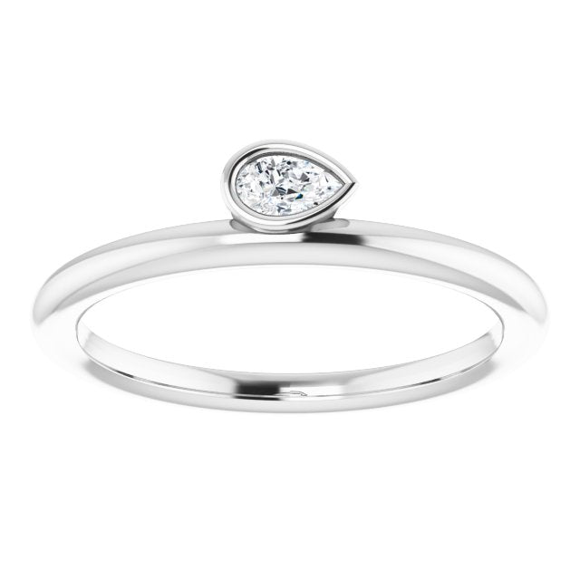 14K White Or Rose Gold Pear 4 X 2.5 Mm Polished 1/10 Ct Natural Diamond Asymmetrical Stackable Ring, Size 7