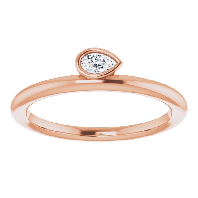 14K White Or Rose Gold Pear 4 X 2.5 Mm Polished 1/10 Ct Natural Diamond Asymmetrical Stackable Ring, Size 7