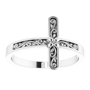 Sterling Silver Polished Side Cross Ring Size 7