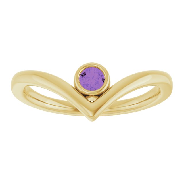 14K Yellow Or White Or Rose Gold Or Sterling Silver Round 3 Mm Polished Natural Gemstone V Ring