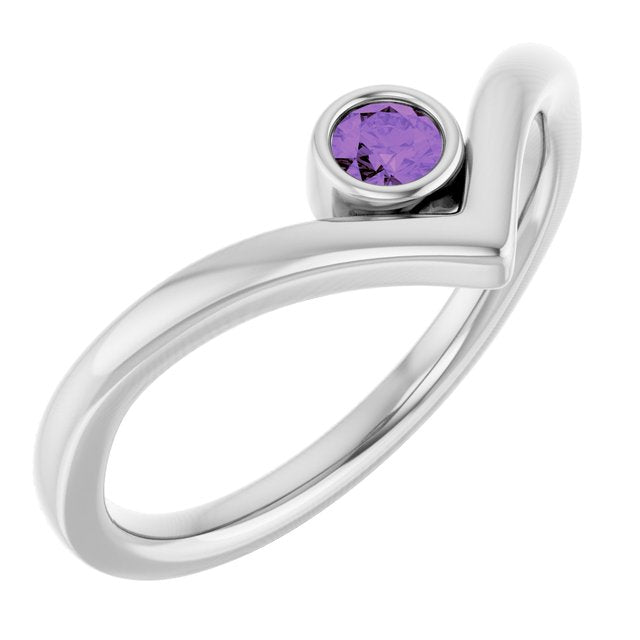 14K Yellow Or White Or Rose Gold Or Sterling Silver Round 3 Mm Polished Natural Gemstone V Ring