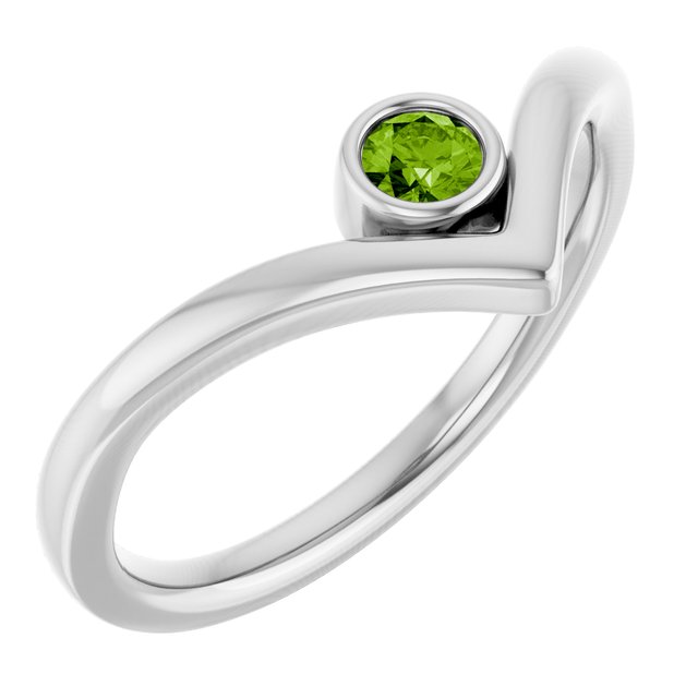 14K Yellow Or White Or Rose Gold Or Sterling Silver Round 3 Mm Polished Natural Gemstone V Ring