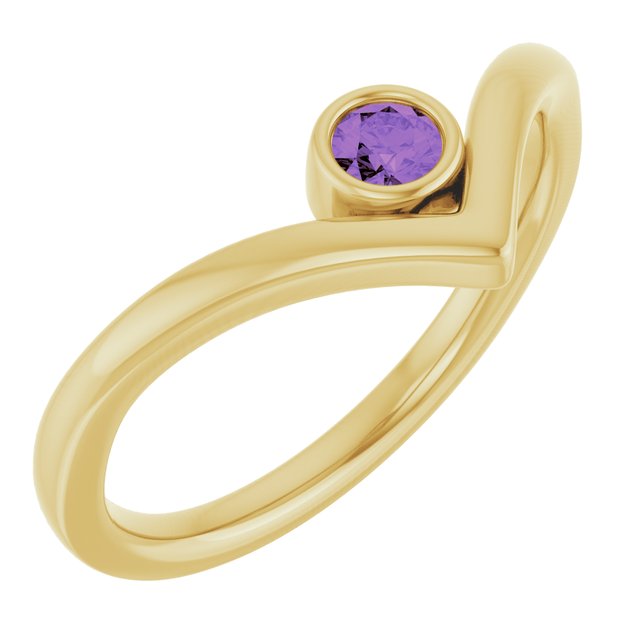 14K Yellow Or White Or Rose Gold Or Sterling Silver Round 3 Mm Polished Natural Gemstone V Ring