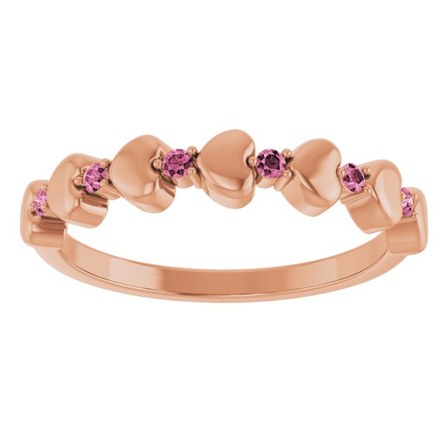 14K Rose Gold Round 1.5 Mm Polished Natural Pink Tourmaline Stackable Ring, Size 7