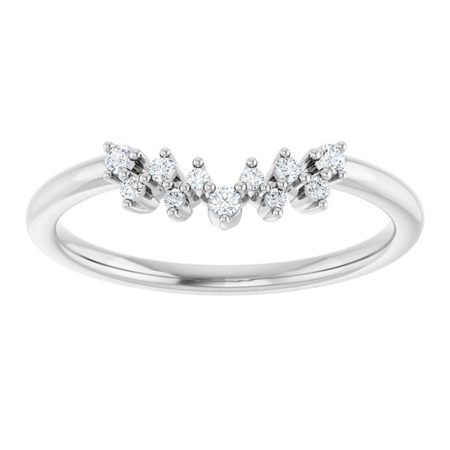 14K White Gold Round Polished 1/10 Ctw Natural Diamond Contour Band, Size 7