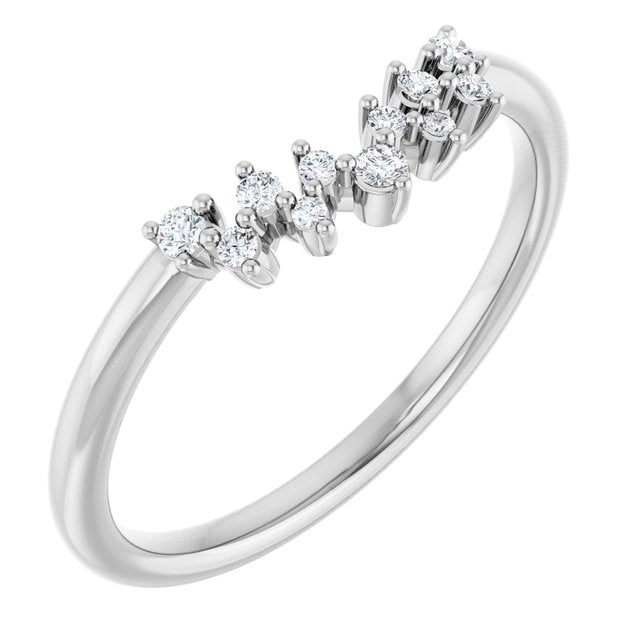 14K White Gold Round Polished 1/10 Ctw Natural Diamond Contour Band, Size 7