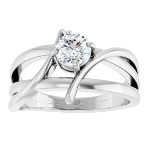 14K White Gold Round 5.2 Mm Polished 1/2 Ct Lab-Grown Diamond Ring Size 7